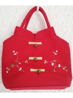 Rote chinesische Handtasche mit Blumenmuster, 23 x 15 x 6 cm