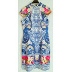 Short Chinese dress for evening or restaurant outing - blue and red
