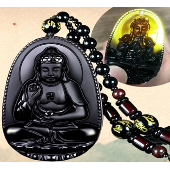 Médaillon- Avec signe du zodiac chinois - matériel obsidienne