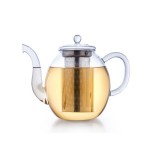 Creano Glas-Teekanne hoch 1,5L, hitzebeständiges Borosilikatglas, Glasdecke