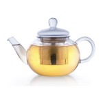 Creano Glas-Teekanne 800ml, hitzebeständiges Borosilikatglas, Glasdecke