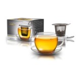 Creano Teeglas Jumbo 4teilig, mit Edelstahlsieb, Glasdeckel & Untersetzer