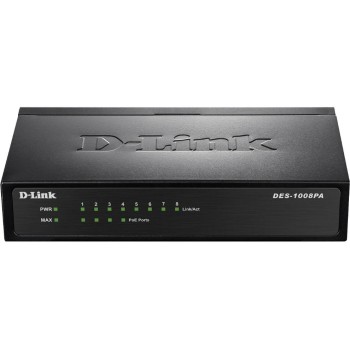 D-Link DES-1008PA: 8Port Switch, 100Mbps, PoE, lüfterlos D-Link DES-1008PA: 8Port Switch, 100Mbps, PoE, lüfterlos