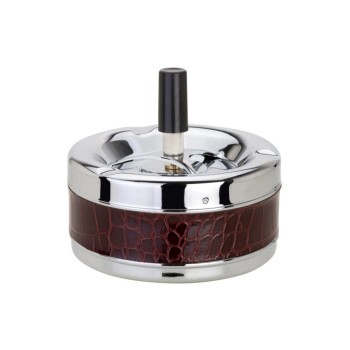 Dameco Schleuder-Aschenbecher braun, D:11 H:10cm, Metall verchromt, Lederoptik Dameco Schleuder-Aschenbecher braun, D:11 H:10cm, Metall verchromt, Lederoptik