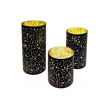 Dameco LED Windlicht Glas 3er Set black , 10 LED ww, with Timer 6/18h, exkl.3x3xAA Dameco LED Windlicht Glas 3er Set black , 10 LED ww, with Timer 6/18h, exkl.3x3xAA