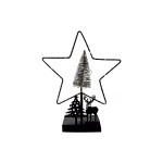 Dameco Décoration de table Étoile avec cerf et arbre, 26 LED, 32 cm, noir