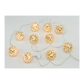 Dameco LED Lichterkette Kugel gold,150cm, 10 LED ww, with Timer 6/18h, exkl. 2xAA