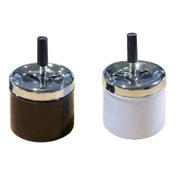 Dameco Aschenbecher, Schleuderdeckel,2erSet, black  & white, Metall, 9x12 cm (DxH) Dameco Aschenbecher, Schleuderdeckel,2erSet, black  & white, Metall, 9x12 cm (DxH)