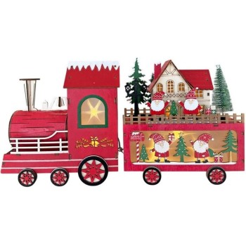 Dameco Train décoratif de Noël à LED en bois certifié FSC, couleur rouge: 1 locomotive + 1 wagon Dameco Train décoratif de Noël à LED en bois certifié FSC, couleur rouge: 1 locomotive + 1 wagon