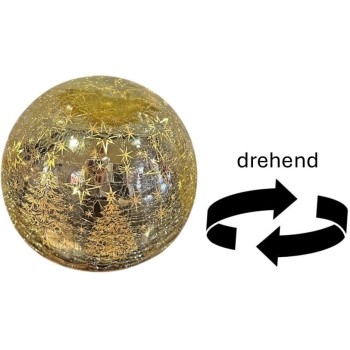 Dameco LED Glas Crackle Kugel, gold, 10 LED, Motive Tannenbäume