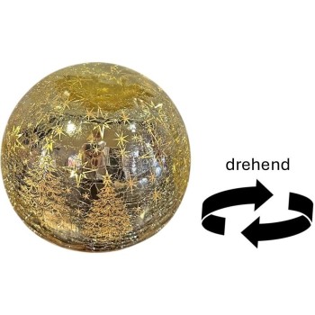 Dameco LED Glas Crackle Kugel, gold, 15 LED, Motive Tannenbäume
