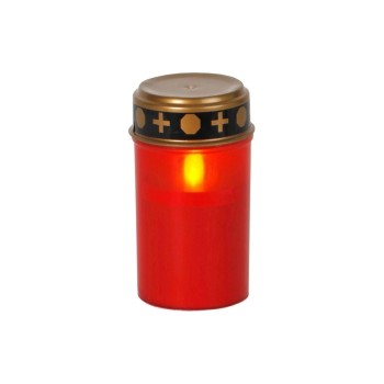 Dameco Grabkerze LED,red,Dämmerungsschalter, 7.3x12 cm (DxH), exkl. 3xAA Batterien