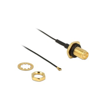 Delock RP-SMA-Bu - MHF-4 cable, 20cm, Gewindelänge:9cm , Spritzwassergeschützt