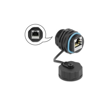 Delock Cat.6A Verbindungsmodul, geschirmt, RJ45 for RJ45 Buchse, IP67, blue, Kappe Delock Cat.6A Verbindungsmodul, geschirmt, RJ45 for RJ45 Buchse, IP67, blue, Kappe