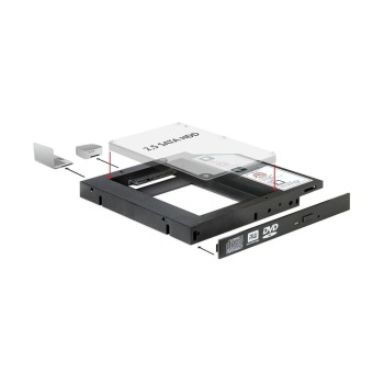 Delock Einbaurahmen for 2.5 SATA SSD, passend for Slim 5.25 DVD-Slot, 13mm Delock Einbaurahmen for 2.5 SATA SSD, passend for Slim 5.25 DVD-Slot, 13mm