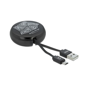 USB2.0 Aufrollcable, 92cm, A-MicroB, with Autorollfunktion, black 