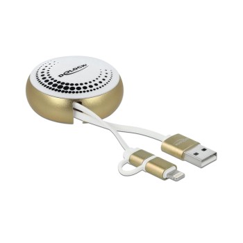 USB2.0 Aufrollcable, 92CM, A-MB/Lightning, with Autorollfunktion, white / gold USB2.0 Aufrollcable, 92CM, A-MB/Lightning, with Autorollfunktion, white / gold
