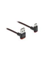 Delock EASY USB2.0-Kabel A-C: 0.2m, schwarz, oben/unten gewinkelt,beidseitig einsteckbar