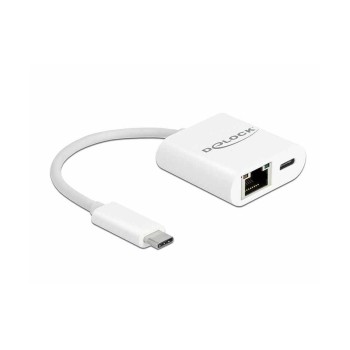 Delock USB Typ-C for LAN / PD Adapter, 10/100/1000Mbps Gigabit, PD, white, Kompakt