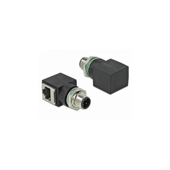 DeLock Netzwerkadapter M12-RJ45 90°, M12 4Pin D-Kodiert Stecker -RJ45 Buchse DeLock Netzwerkadapter M12-RJ45 90°, M12 4Pin D-Kodiert Stecker -RJ45 Buchse