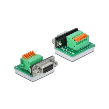 Delock Terminalblock RS232 DB9 Buchse, Horizontal, with Drucktaster Delock Terminalblock RS232 DB9 Buchse, Horizontal, with Drucktaster