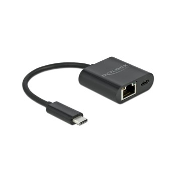 Delock USB3.1 Typ-C for LAN Adapter, 1Gbps, black , with Powerdelivery 2.0 bis 60Watt