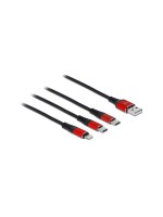 Delock USB2.0-Ladecable 3 in 1, 30cm, USB-A for Lightning, 2xUSB-C bis 3A