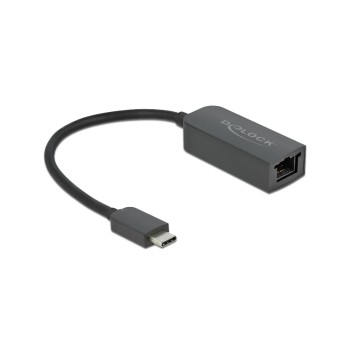 Delock USB3.2 Gen1 Typ-C for LAN Adapter, 0,1/1/2.5Gbps, black , 16cm cable, Kompakt Delock USB3.2 Gen1 Typ-C for LAN Adapter, 0,1/1/2.5Gbps, black , 16cm cable, Kompakt