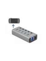 Delock externer USB 3.0 Hub 4-Ports, PD, mit Schalter, Beleuchtung, PD, USB-C