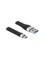 Delock USB3.2 Gen1 Flachbandkabel, A-C, 10Gbps, 13.5cm, Farbe: Silber/Schwarz