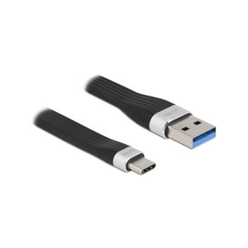 Delock USB3.2 Gen1 Flachbandcable, A-C, 10Gbps, 13.5cm, Farbe: silver/black  Delock USB3.2 Gen1 Flachbandcable, A-C, 10Gbps, 13.5cm, Farbe: silver/black