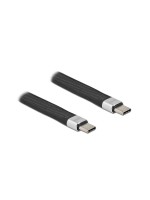 Delock USB3.2 Gen2 Flachbandkabel, C-C, 10Gbps,13cm,E-Marker Farbe: Silber/Schwarz