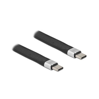 Delock USB3.2 Gen2 Flachbandcable, C-C, 10Gbps,13cm,E-Marker Farbe: silver/black  Delock USB3.2 Gen2 Flachbandcable, C-C, 10Gbps,13cm,E-Marker Farbe: silver/black