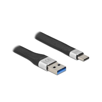 Delock USB3.2 Gen1 Flachbandcable, A-C, 5Gbps,14cm, Farbe: silver/black  Delock USB3.2 Gen1 Flachbandcable, A-C, 5Gbps,14cm, Farbe: silver/black