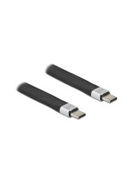 Delock USB2.0 Flachbandkabel, C-C, E-Marker, 480Mbps,13cm, Farbe: Silber/Schwarz