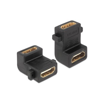 Delock Adapter HDMI Buchse for Buchse, with Schraubenanschluss 90° gewinkelt