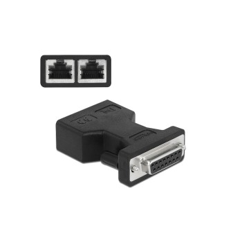 Delock D-Sub 15 Pin for 2x RJ45, D-Sub 15 Pin Buchse for 2x RJ45 Buchse Delock D-Sub 15 Pin for 2x RJ45, D-Sub 15 Pin Buchse for 2x RJ45 Buchse