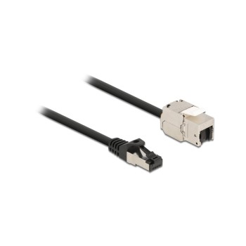 Delock Kabel RJ45 Stecker zu Keystone Modul, Stecker zu RJ45 Buchse,Cat.6A,2m,schwarz