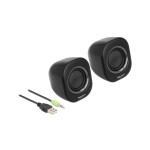 Delock Haut-parleurs de PC Mini jack stéréo 3.5 mm, alimentation USB Noir