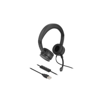 Delock USB Stereo Headset for PC/Notebook, with cablefernbedienung and Quick-Mute