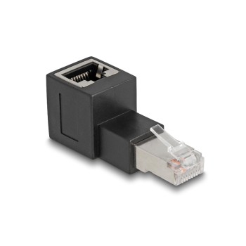 Delock RJ45 Stecker for RJ45 Buchse Adapter, Cat.6A 90° nach oben gewinkelt