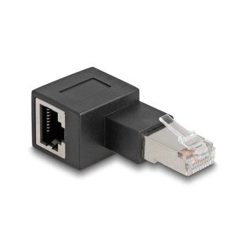 Delock RJ45 Stecker for RJ45 Buchse Adapter, Cat.6A 90° nach links gewinkelt