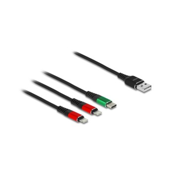 Delock USB2.0-Ladecable 3 in 1, 1m, Typ-A for 2x Lightning / USB Type-C Delock USB2.0-Ladecable 3 in 1, 1m, Typ-A for 2x Lightning / USB Type-C