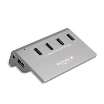 Delock externer USB 3.2 Hub 4 Ports, Typ-A, 10 Gbps, Metallgehäuse Delock externer USB 3.2 Hub 4 Ports, Typ-A, 10 Gbps, Metallgehäuse