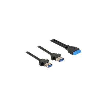 Delock USB3.0 Pfostenbuchse 2.00mm 19 Pin, 2x USB 3.0 Typ-A Buchse zum Einbau, 80cm