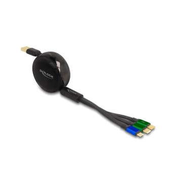 Delock USB 3 in 1 Aufrollladecable Typ-A, Mikro USB/ 2x USB-C,Ladefunktion, black  Delock USB 3 in 1 Aufrollladecable Typ-A, Mikro USB/ 2x USB-C,Ladefunktion, black