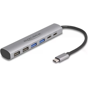 Delock USB 6 Port Hub, 4 x USB Typ-A Buchse, 2 x USB Type-C Delock USB 6 Port Hub, 4 x USB Typ-A Buchse, 2 x USB Type-C