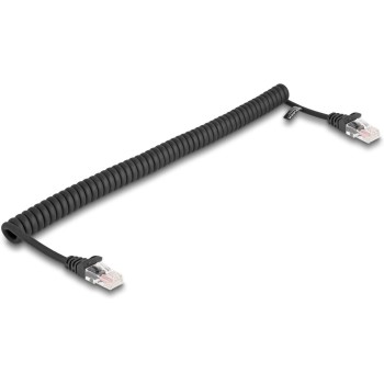 Delock RJ45 Spiralcable Cat.5e, Stecker for Stecker, 1m, black 
