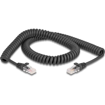 Delock RJ45 Spiralcable Cat.5e, Stecker for Stecker, 2m, black 