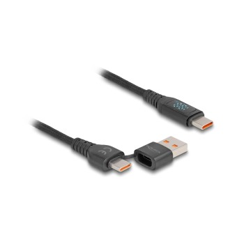 Delock USB2.0 Schnelladecable USB-C/A/C, Stecker/Stecker, 1.20m, 140W with Anzeige Delock USB2.0 Schnelladecable USB-C/A/C, Stecker/Stecker, 1.20m, 140W with Anzeige